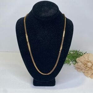 Vintage Monet Gold Tone Metal Bar Flat Lay Chain Necklace 14.5” Long